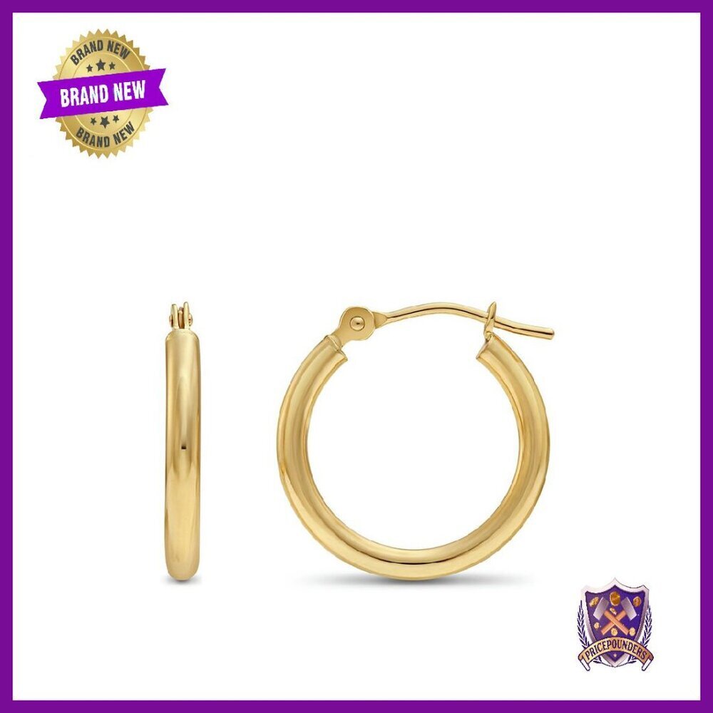 14k Gold Round Hoop Earrings 16mm 2mm Tube Click-Top Closure